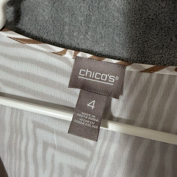 Chicos Tunic Top 2XL Size 4 Beige Babydoll Balloon 3/4 Sleeve Striped Flowy - Picture 2 of 11